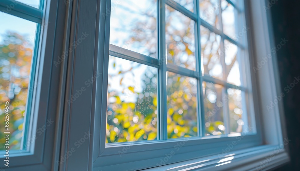 Fototapeta premium Close-up of a well-insulated window with double glazing, highlighting home energy conservation, perfect for themes of energy efficiency and eco-friendly home improvements