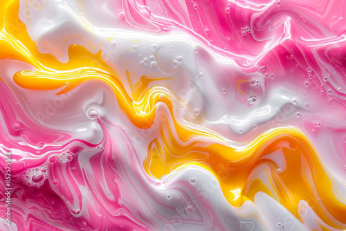Wallpaper Mural pink, yellow and white wavy liquid background with abstract fluid art Torontodigital.ca