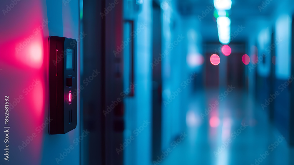 finger scanner for access on the door of the control room or data centre, concept of data privacy, cybersecurity, identity recognition

