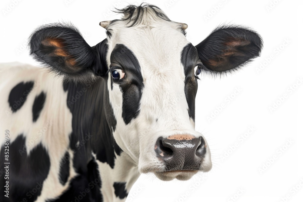 Cow On White Background. Closeup View of Cute Herbivore Animal in Farming Scene Cow On White Background. Closeup View of Cute Herbivore Animal in Farming Scene