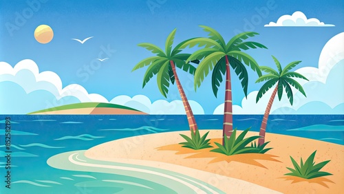 Wallpaper Mural Tropical Island with Palm Trees and Sandy Beach Torontodigital.ca