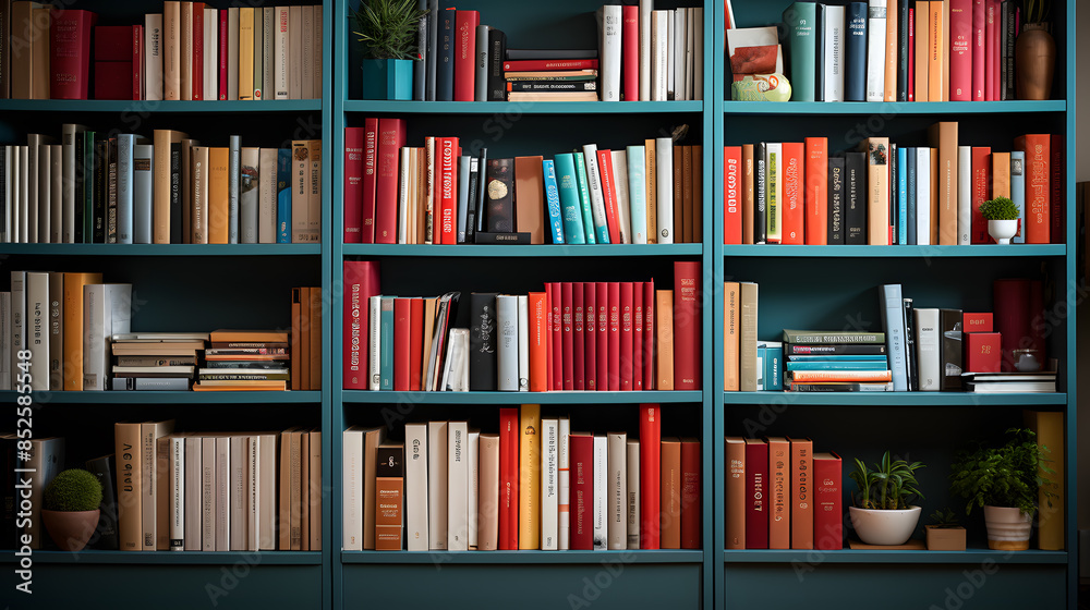 Fototapeta premium library shelves with books