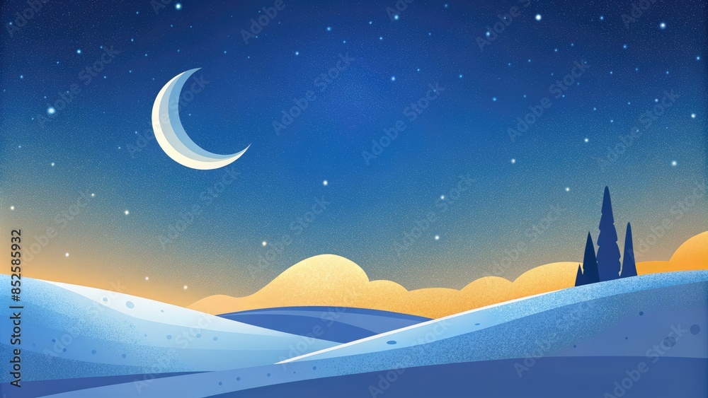 Fototapeta premium Snowy Landscape Under a Crescent Moon