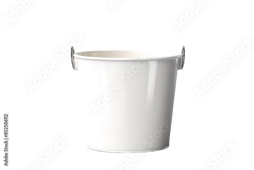 A Pristine White Metal Bucket With Silver Handles Ready for Summer Fun on a Clear PNG or White Background.