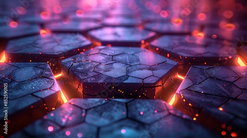 An artistic depiction of neon-lit octagons on a dark, moody background, with a strong futuristic vibe. The octagons glow with intense neon colors, creating a visually captivating contrast. 