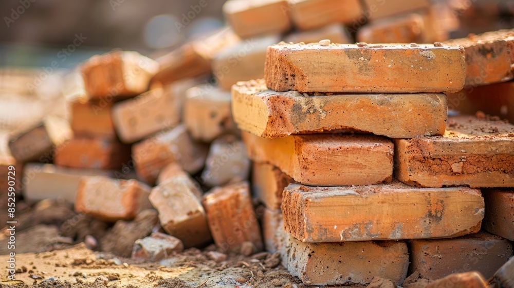 Arrangement of bricks on construction site for background or text space Arrangement of bricks on construction site for background or text space