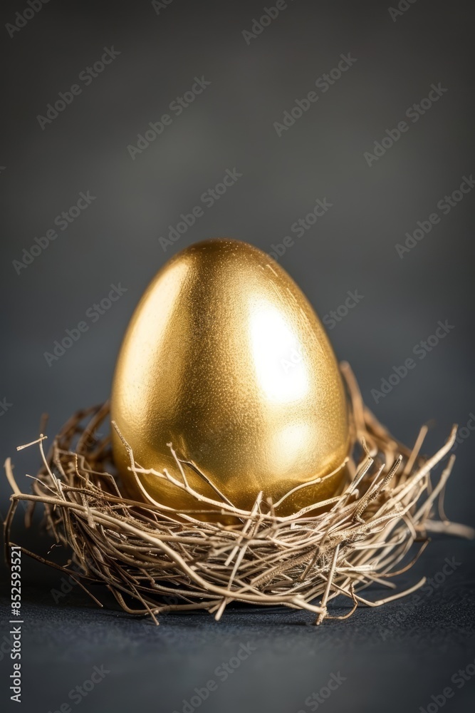 Obraz premium A single golden egg rests in a bed of straw, symbolizing wealth, prosperity, and investment opportunities.