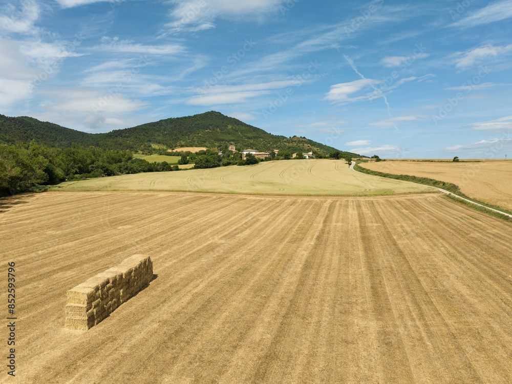 Obraz premium Straw bales in cereal field. Lérruz. Municipality of Lizoáin-Arriasgoiti. Navarre
