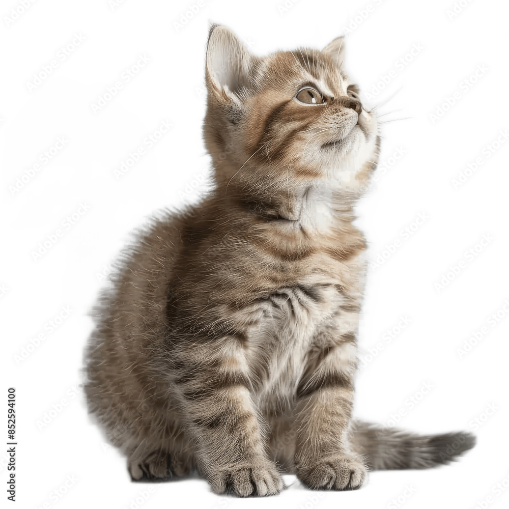 Obraz premium British kitten looks up while sitting on a transparent background