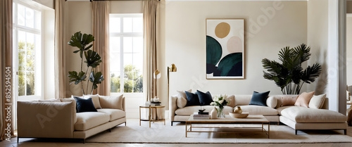 Luxurious living room basking in sunlight