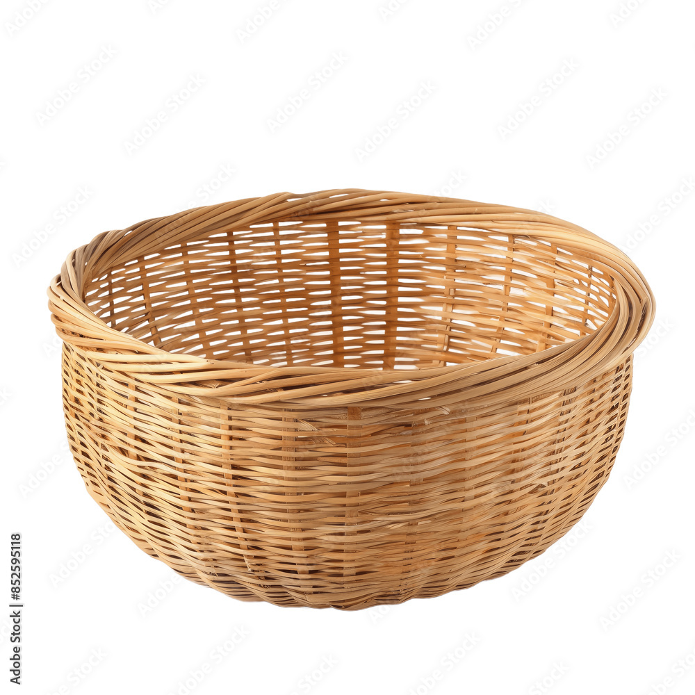 Empty straw wicker basket on a transparent background Fashionable bamboo basket Storage basket Empty straw wicker basket on a transparent background Fashionable bamboo basket Storage basket