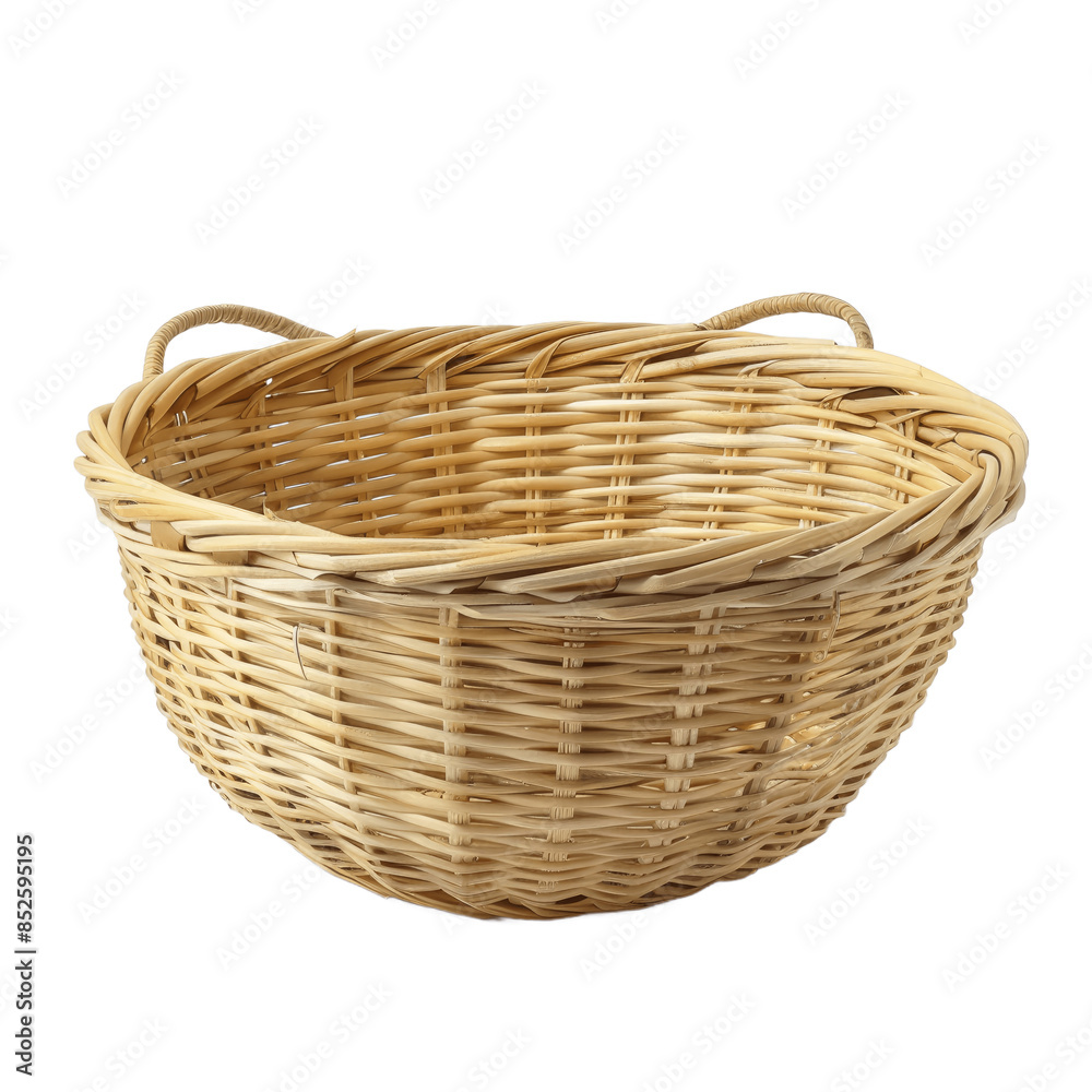 Empty straw wicker basket on a transparent background Fashionable bamboo basket Storage basket Empty straw wicker basket on a transparent background Fashionable bamboo basket Storage basket