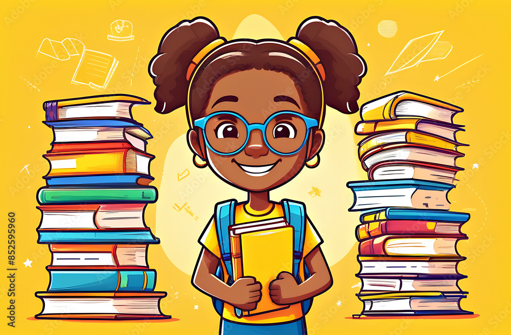 girl with backpack and books, illustration of a schoolgirl studying at school girl with backpack and books, illustration of a schoolgirl studying at school