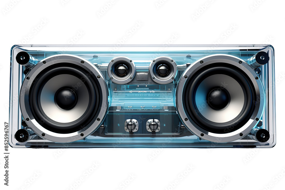 Transparent Speaker System With Blue Glowing Lights on a Clear PNG or White Background. Transparent Speaker System With Blue Glowing Lights on a Clear PNG or White Background.