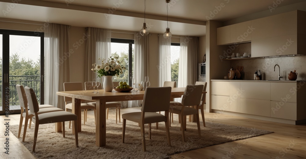 Dining table in a beige kitchen Dining table in a beige kitchen