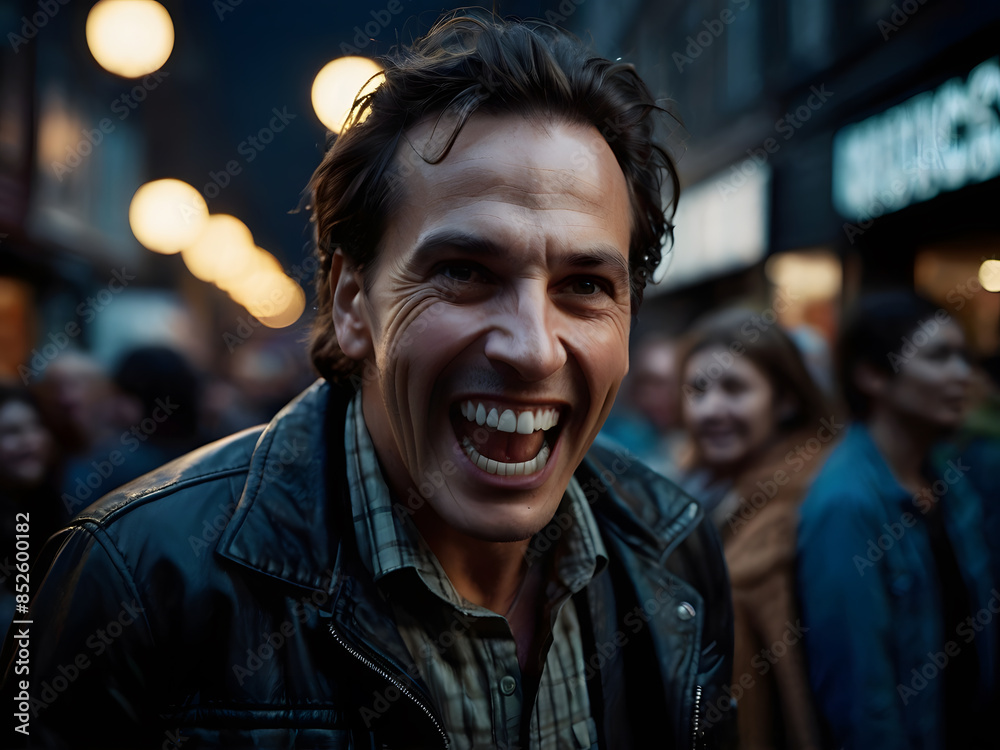 a man smiles in the street a man smiles in the street