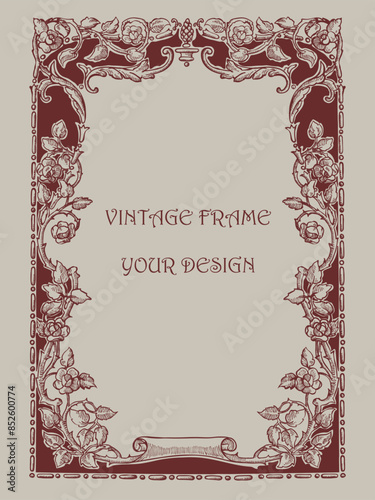 vintage artistry of lines floral frame flowers decorative border background