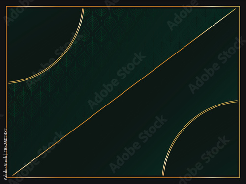 Green background with gold lines, Modern luxury graphic vector illustration.