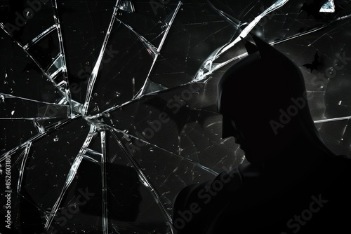 Batman Silhouette Behind Shattered Glass photo