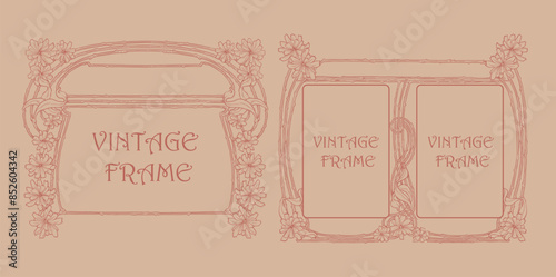 vintage artistry of lines floral frame flowers decorative border background