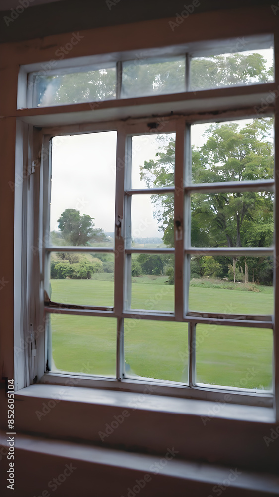 Naklejka premium Take a photo from inside looking out through a window.