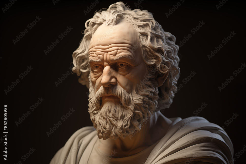 Statue of the philosopher Socrates on a black background. Topics related to philosophy. Greek antiquity. Philosophy of Stoicism. Socratic. Statue of the philosopher Socrates on a black background. Topics related to philosophy. Greek antiquity. Philosophy of Stoicism. Socratic.