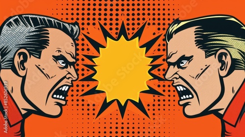 Two businessmen are yelling at each other in a comic book style illustration