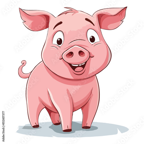 drawing simple 2d cartoon A happy pig character Vector illustration design 