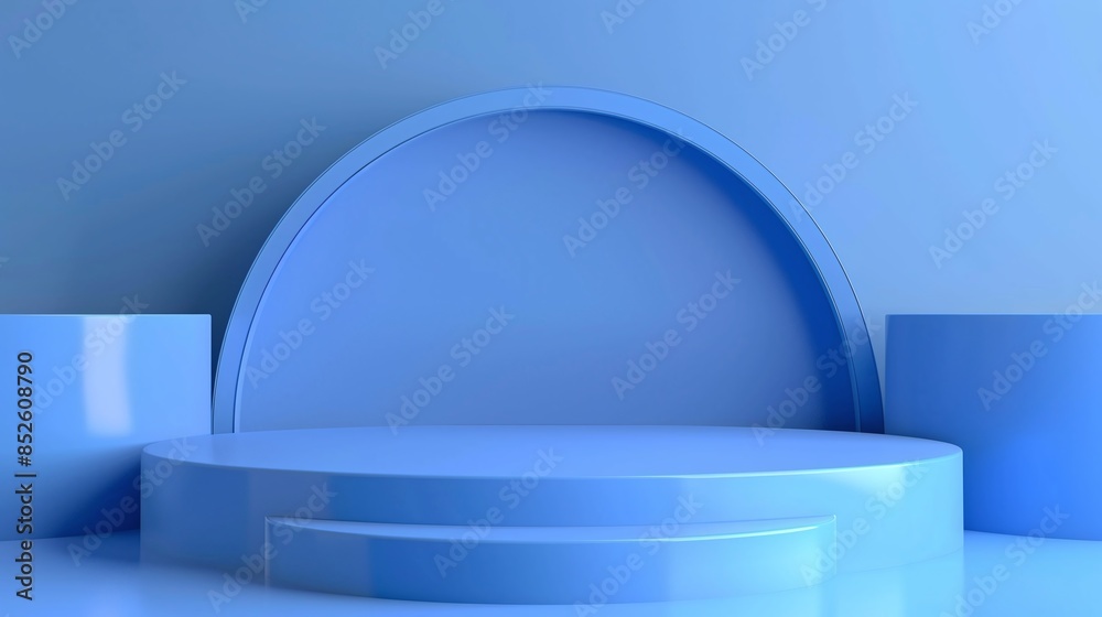 Blue podium on a blue background for the presentation various products Blue podium on a blue background for the presentation various products