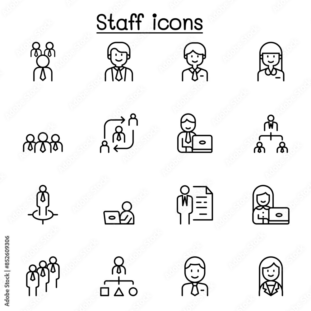 Staff icon set in thin line style Staff icon set in thin line style