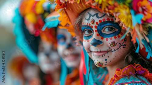 children dressed in Dia de los Muertos costumes, smiling and playing, Day of dead, kids