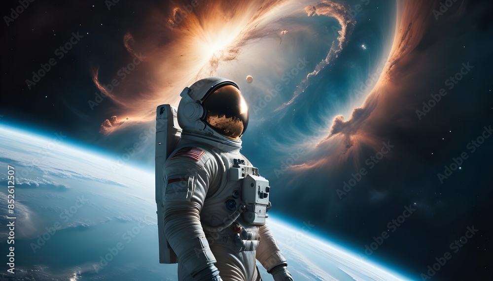 spaceman astronaut out of this world, copy space background banner ...