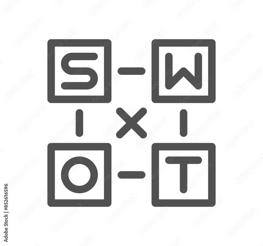 Swot analysis related icon outline and linear vector.
Swot analysis related icon outline and linear vector.