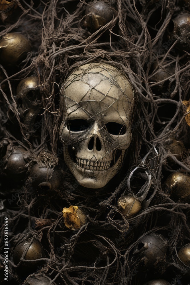 a skull surrounded by a bunch of skulls