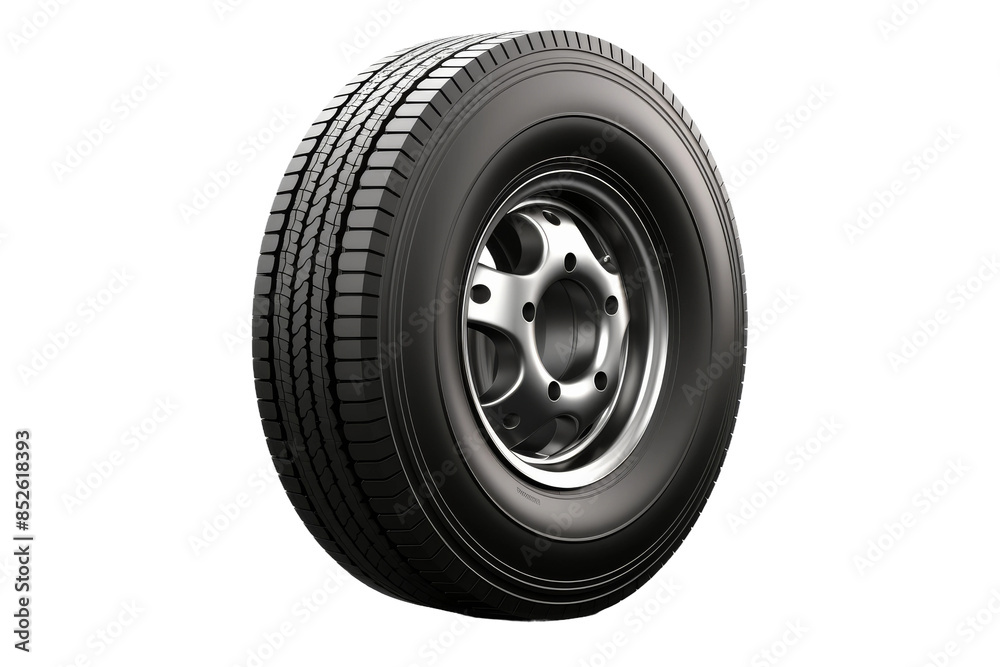 A Close-Up View of a Rugged Truck Tire Against a White Background on a Clear PNG or White Background. A Close-Up View of a Rugged Truck Tire Against a White Background on a Clear PNG or White Background.