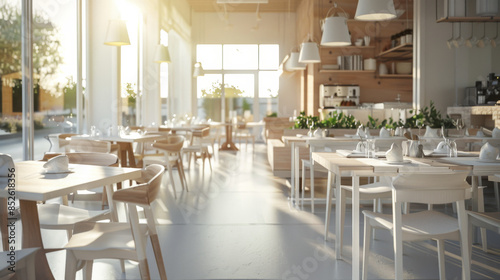 Sunlit modern restaurant with cozy wooden accents and greenery, offering a warm, inviting setting for social gatherings and dining experiences.