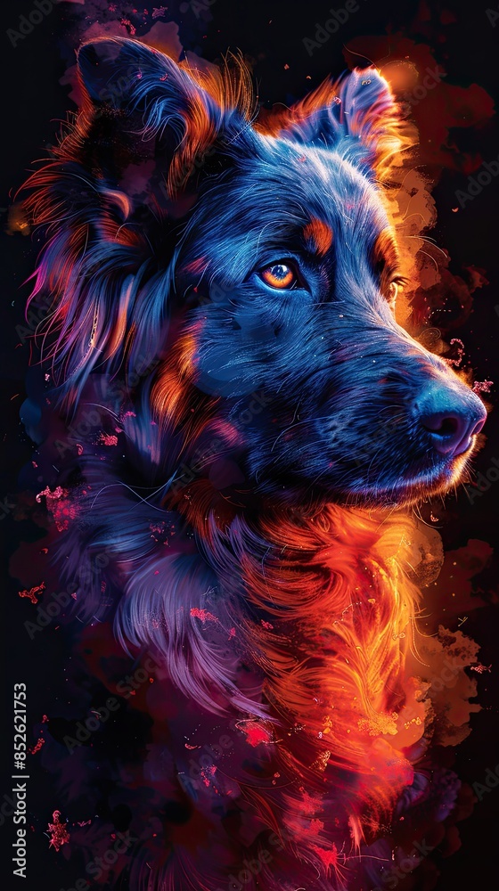 Vibrant abstract dog portrait with fiery red hues. Generative AI Vibrant abstract dog portrait with fiery red hues. Generative AI