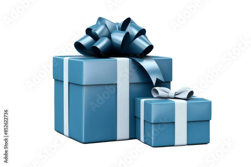 A Duo of Teal Gift Boxes With White Ribbons and Bows on a White Background on a Clear PNG or White Background.