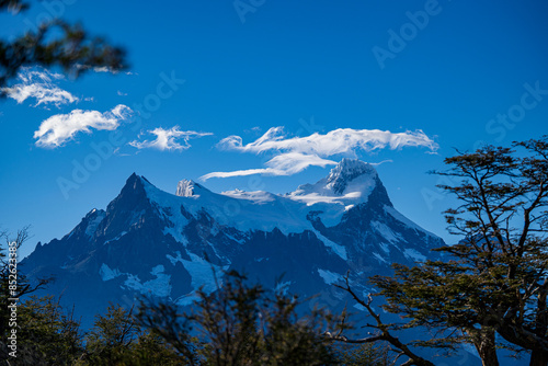 A view of the Cerro Paine Grande with wispy clouds