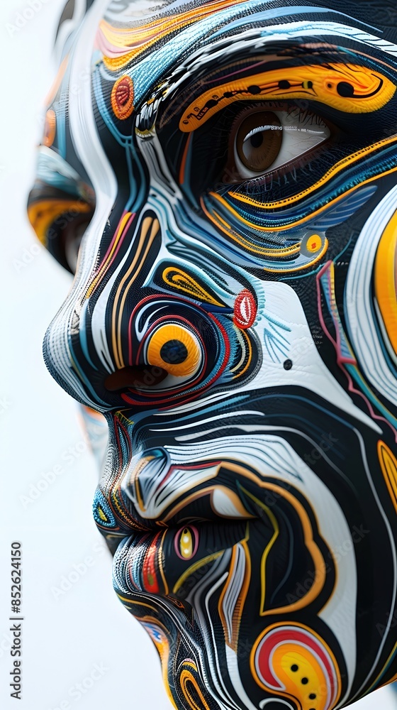 Obraz premium Mesmerizing Mayan-inspired Biomorphic Body Painting with Flowing Organic Lines and Vibrant Pigments