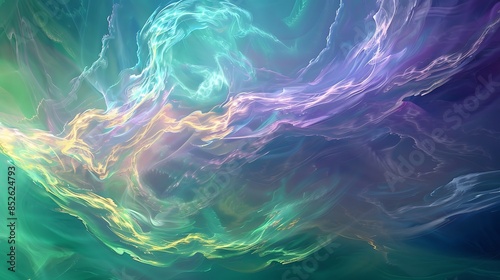 Radiant waves of ultraviolet energy merging with jade colors tranquility.