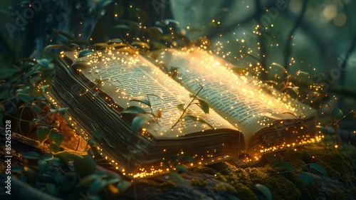 Enchanted Book in Mystical Woodland Setting photo