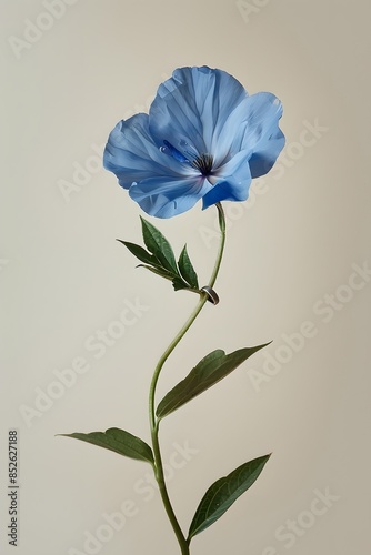 Realistic portrait photo macro shot, of botanical blue flower with neutral background, wallpaper, wall art