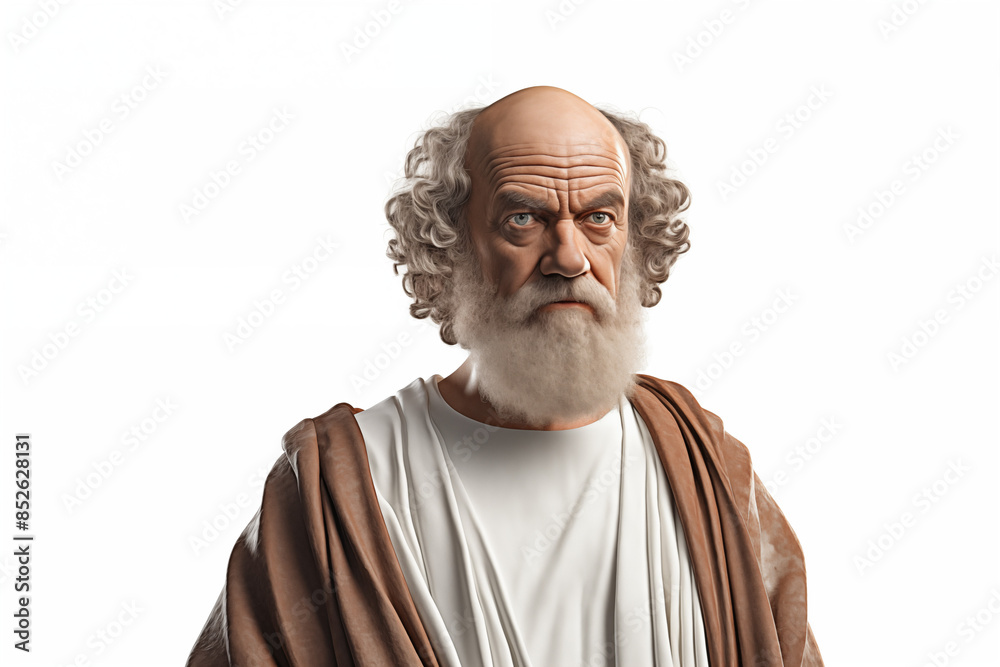 Naklejka premium Philosopher Socrates on a white background. Topics related to philosophy. Greek antiquity. Philosophy of Stoicism. Socratic.