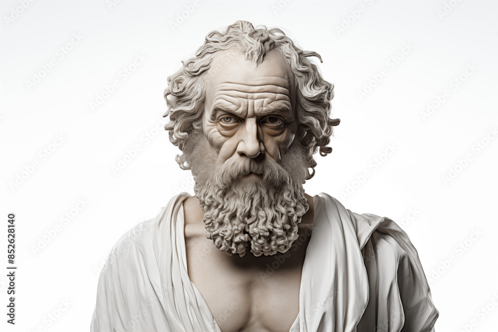 Fototapeta premium Statue of the philosopher Socrates on a white background. Topics related to philosophy. Greek antiquity. Philosophy of Stoicism. Socratic.
