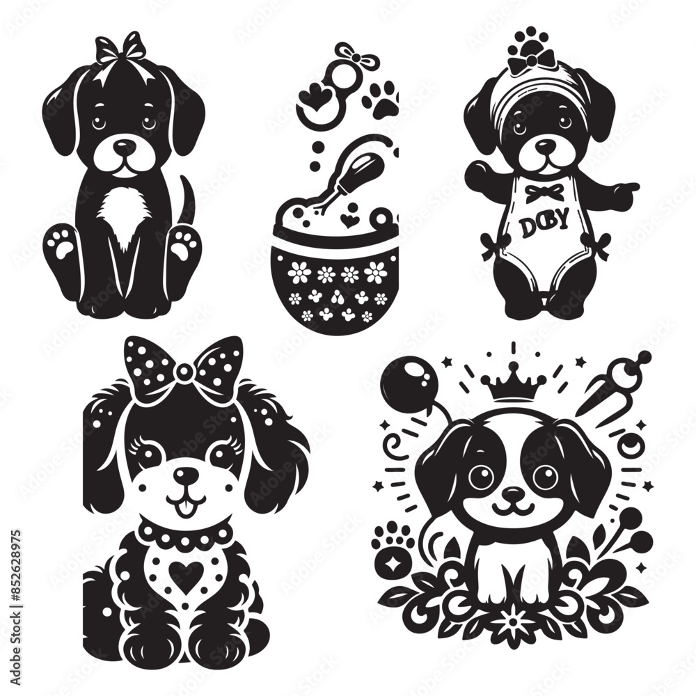 Fototapeta premium dog vector outline illustration Flat design dog and silhouette illustration vector eps 