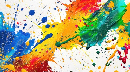 Colorful Paint Splash Isolated on White Background. Abstract Colored Splashing. Multicolor Paint Splatter