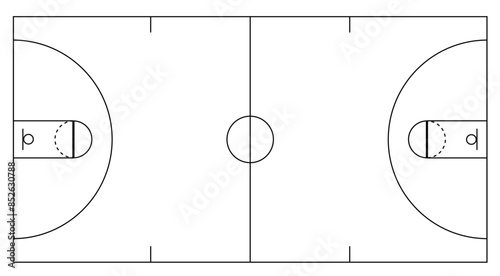 Basketball Field Scheme Outline. Sports and entertainment concept vector art