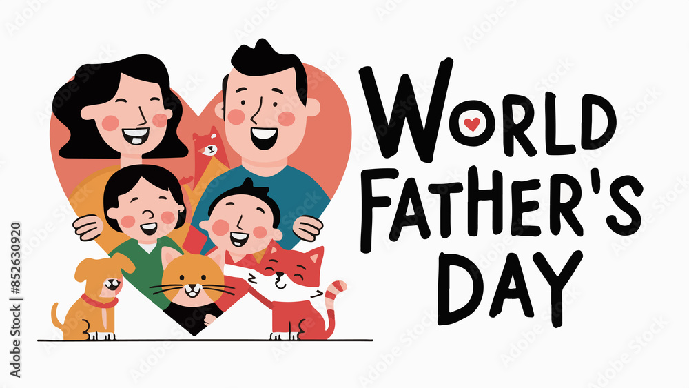 a man and a Child at a drawing that says world father's day. a man and a Child at a drawing that says world father's day.