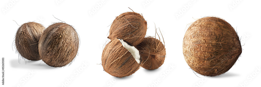 A set of Delicious coconuts isolated on a transparent background A set of Delicious coconuts isolated on a transparent background